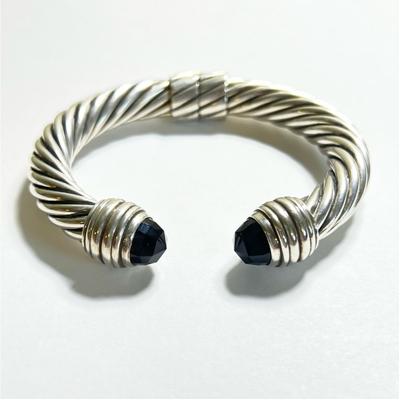 David Yurman 10mm Black Onyx Hinged Cable Cuff Bracelet .925 - Picture 4 of 11